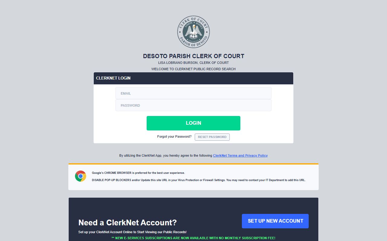 DeSoto Parish ClerkNet court records after jail arrest search portal
