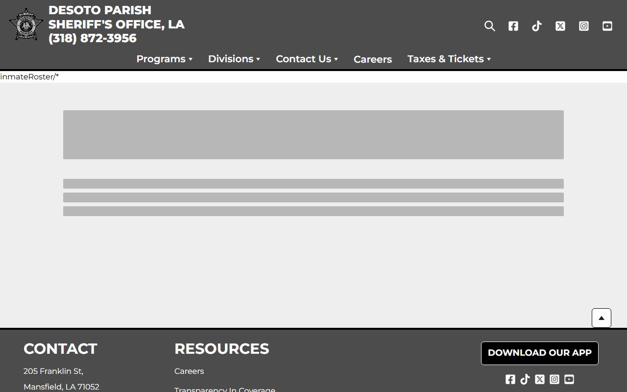DeSoto Parish inmate population roster search page