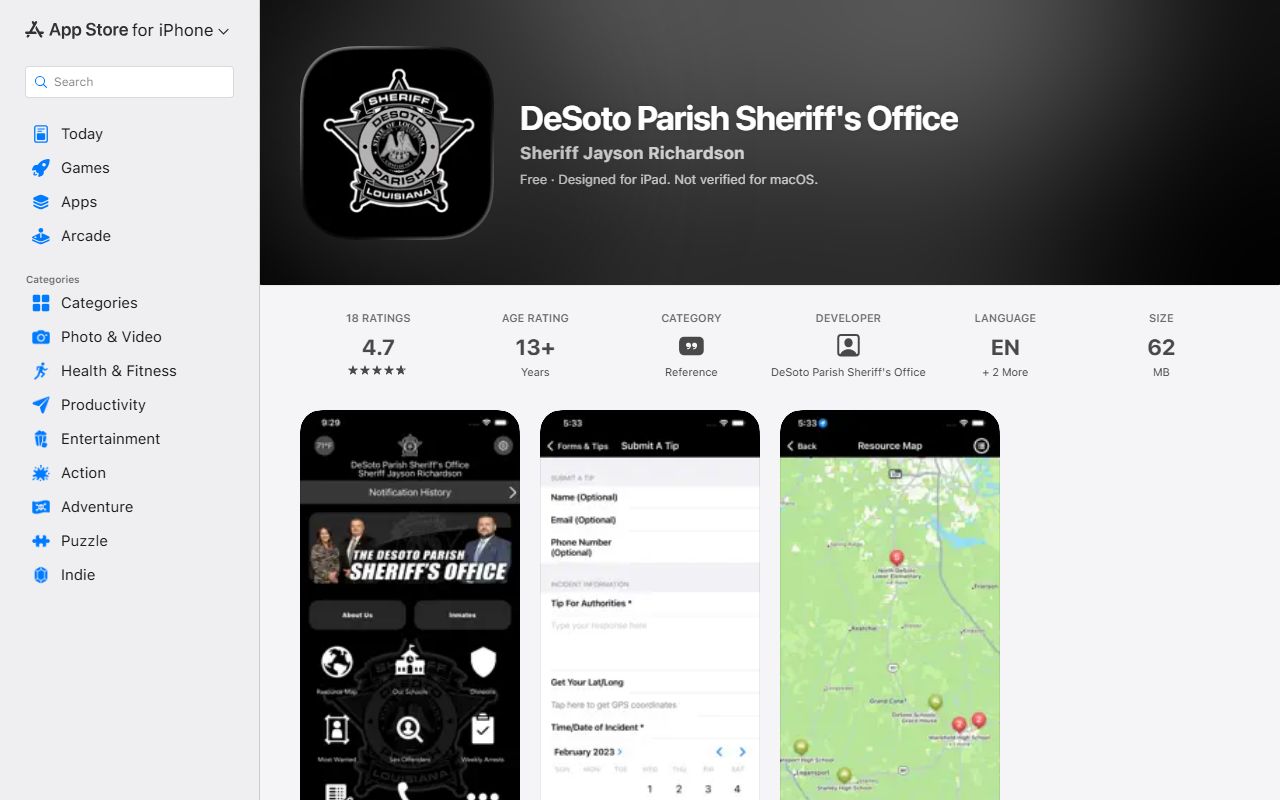 DeSoto Parish inmate population mobile app jail information channel